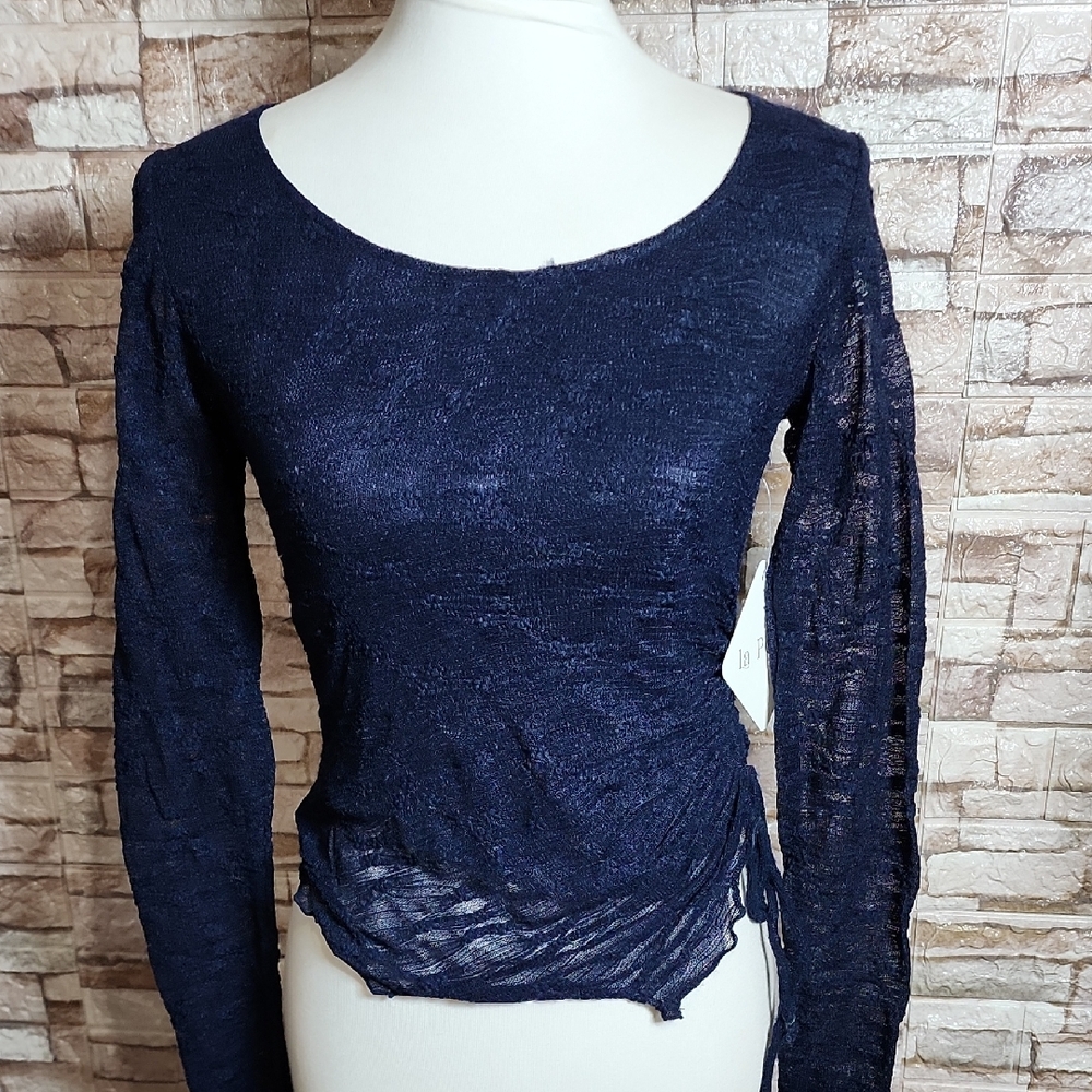 La Peche Brand New Dark Blue Lace Blouse